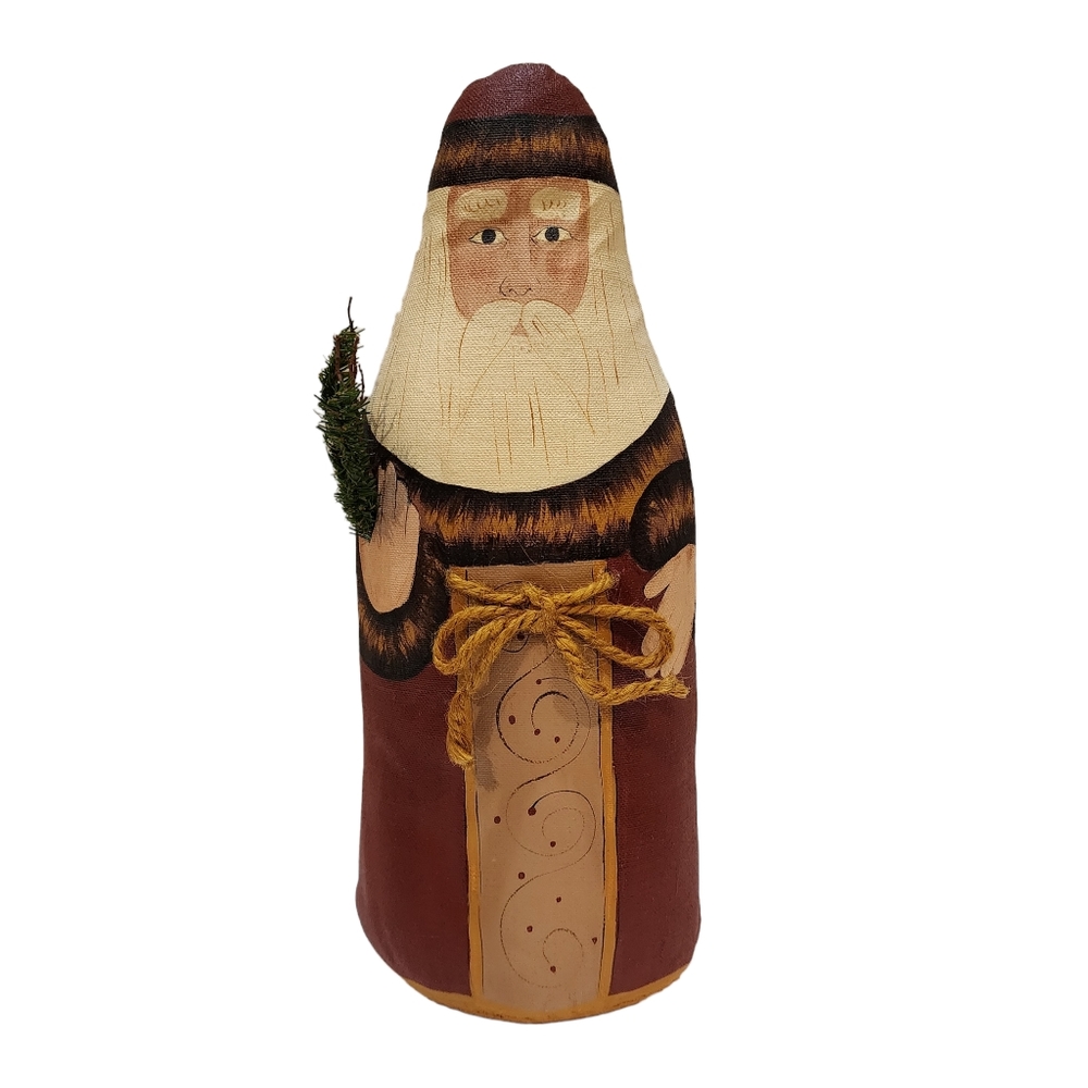 Susie Nordley Signed Oil Cloth Hand Painted Folk Art Santa Claus